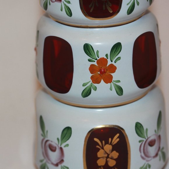 BOHEMIAN CZECH Cased Glass White Overlay Cut to Red STRETCH VASE VINTAGE #8157 - Picture 3 of 6